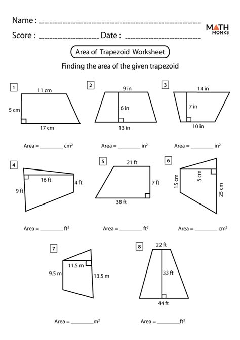area of trapezoid worksheet math monks